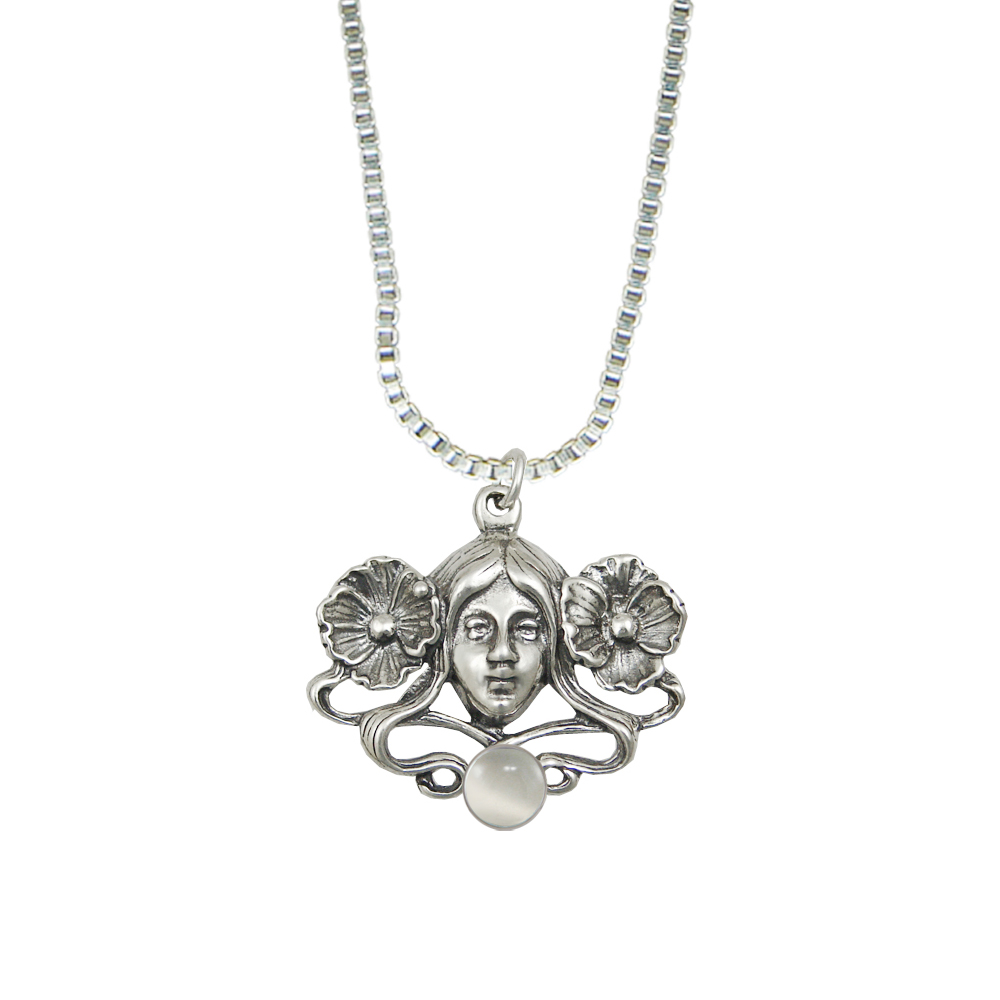 Sterling Silver Woman Maiden of the Garden Pendant With White Moonstone